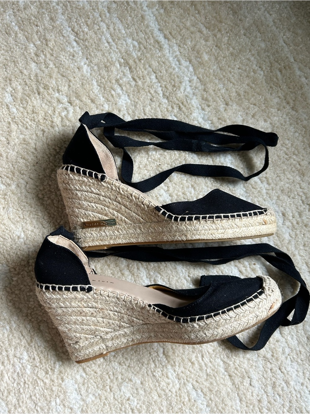 Heidi Klein Black Canvas Lace Up Espadrille Wedge Shoes EU 38 Made in Spain
